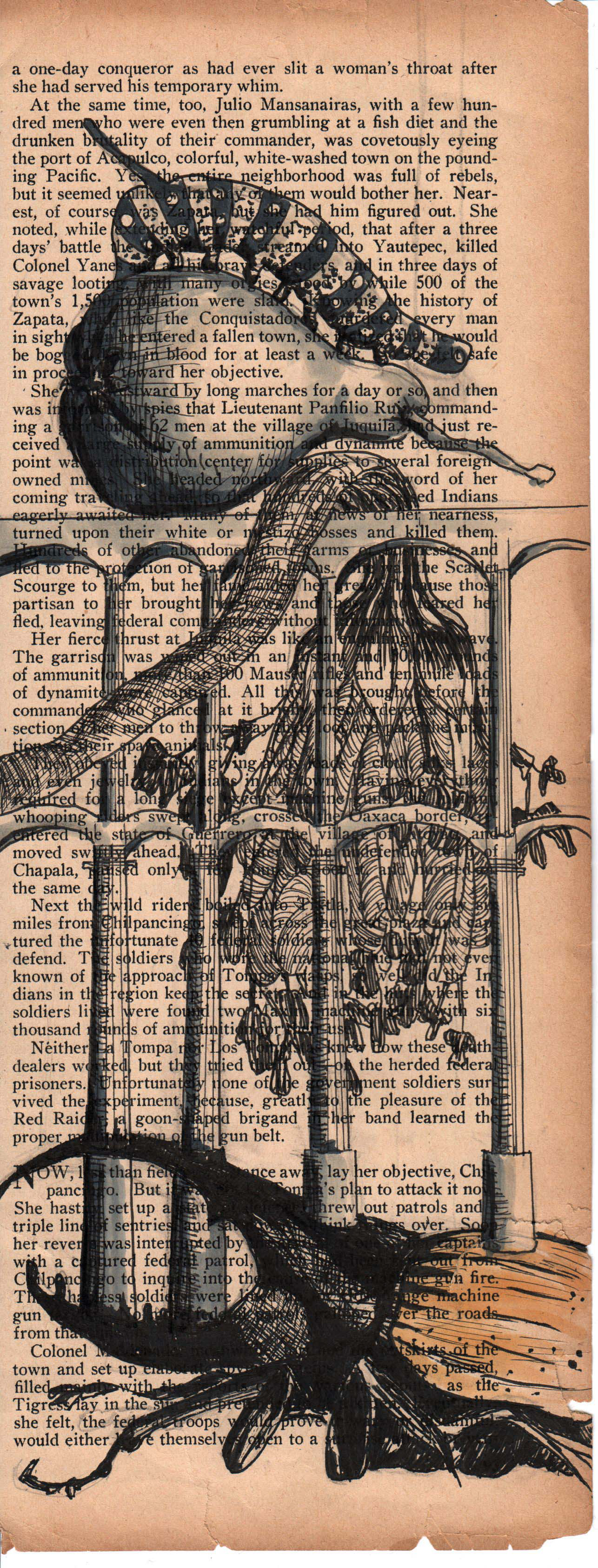 ink drawing on newspaper for the short film fragmente by tightrope films. mythical. insects. by f-land