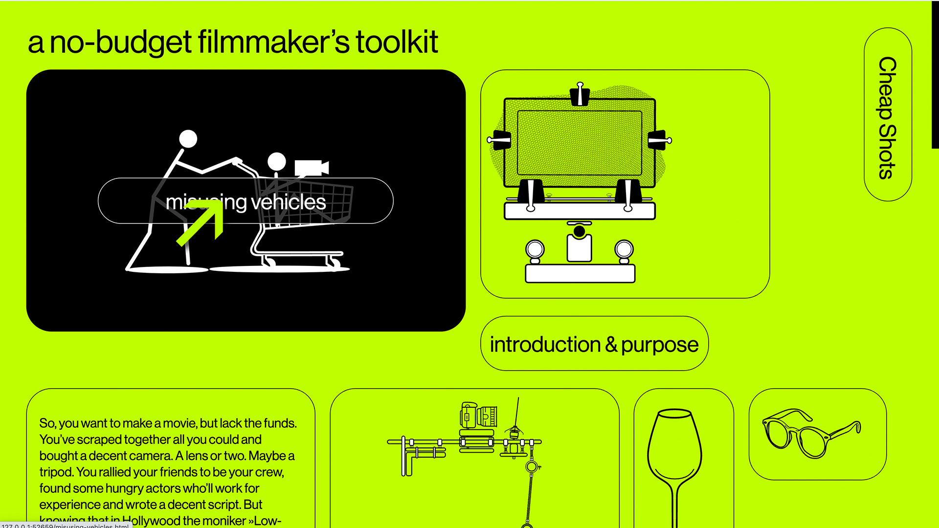 screenshot from the website cheap shots a no-budget filmmaker's manual by f-land