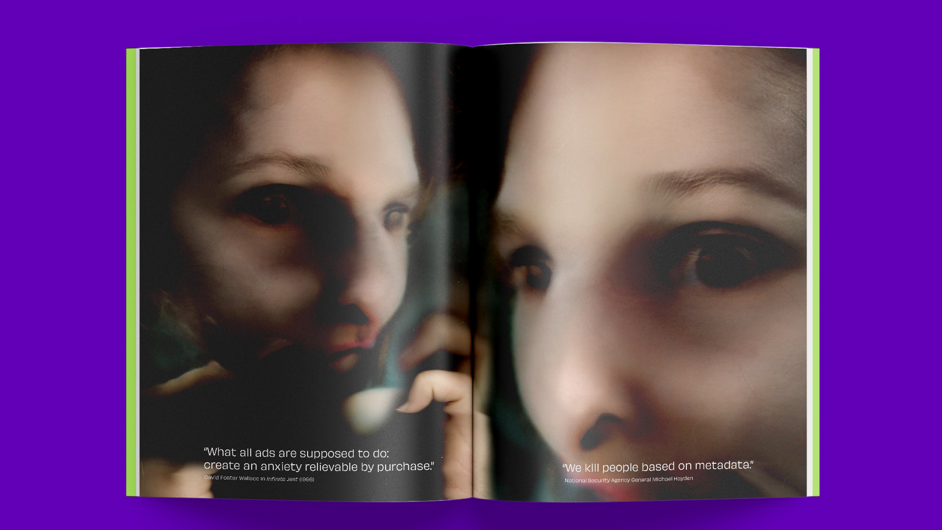heavily manipulated female face. scan art by f-land featured in c/o vienna magazine consumer issue